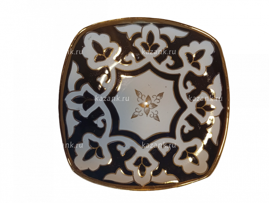 Тарелка ,квадратная хлебная "Пахта"  в золоте 20 см