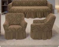 Комплект чехлов на 3-х местный диван и 2 кресла с оборкой Жаккард ,коричневый
