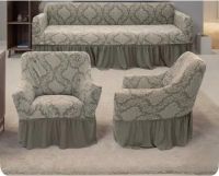 Комплект чехлов на 3-х местный диван и 2 кресла с оборкой Жаккард ,светло-серый