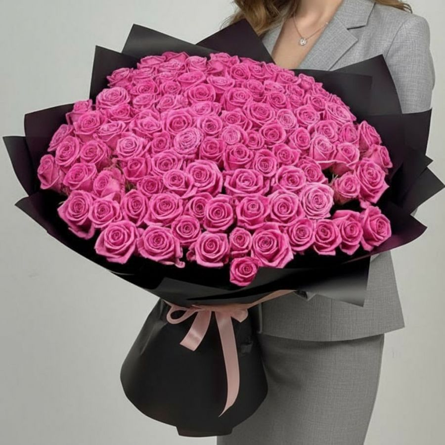 101 розовая роза (Высота на выбор: от 50см до 80см)