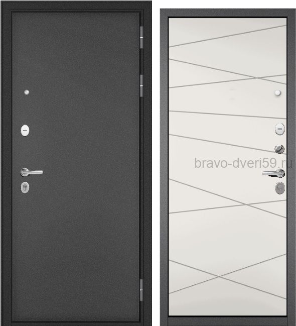 Дверь металлическая TRUST MASS MP Антрацит букле/ Белый софт