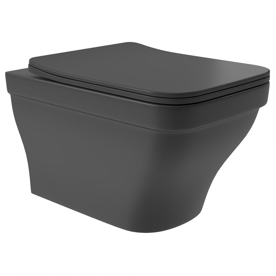 Aqueduto ESTETA Унитаз подвесной 520*370 безободковый, сиденье с микролифтом, Черный