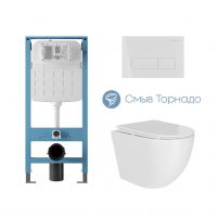 Aqueduto комплект: TECNICA Novo Система инсталляции для подвесного унитаза, RETANGULO Novo Панель смыва, белый глянцевый, OVO Daily Унитаз подвесной 480*360 безободковый, Tornado, сиденье с микролифтом, белый глянцевый