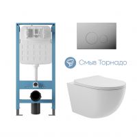 Aqueduto комплект: TECNICA Novo Система инсталляции для подвесного унитаза, CIRCULO Novo Панель смыва, хром, OVO Tornado Унитаз подвесной 525*360 безободковый, Tornado, сиденье с микролифтом, белый глянцевый