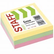 Блок самоклеящийся (стикеры) STAFF «PROFIT» 75×75мм, 300 листов, 3 цвета, 127146