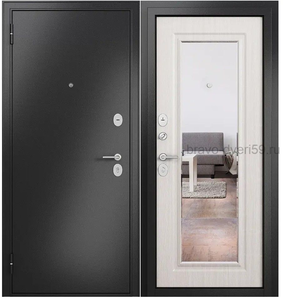 Дверь входная Family Eco MP E-140 Антрацит букле/Бьянко ларче, с зеркалом, 2 замка