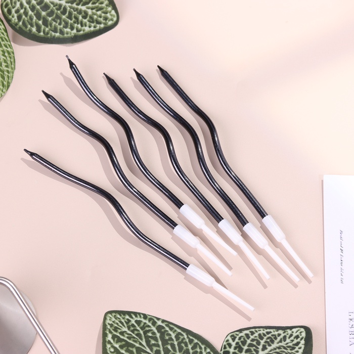 Свечи для торта витые «Серпантин» 6 шт., коктейльные, мокрый асфальт