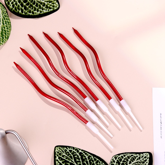 Свечи для торта витые «Серпантин» 6 шт., коктейльные, рубиновые