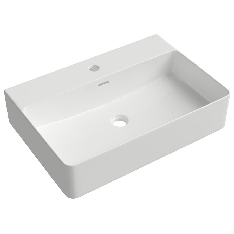 Aqueduto ESPIRAL Раковина накладная/подвесная прямоугольная с отверстием под смеситель 590*420, белый глянцевый