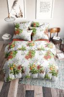 Поплин 2-х спальный с евро [терракот] Новогодний букет простыня на резинке постельное белье