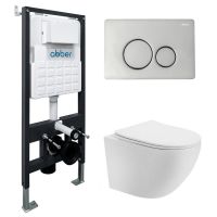 Комплект подвесной унитаз ABBER Bequem AC1100T белый с инсталляцией AC0105 и кнопкой AC0121 хром