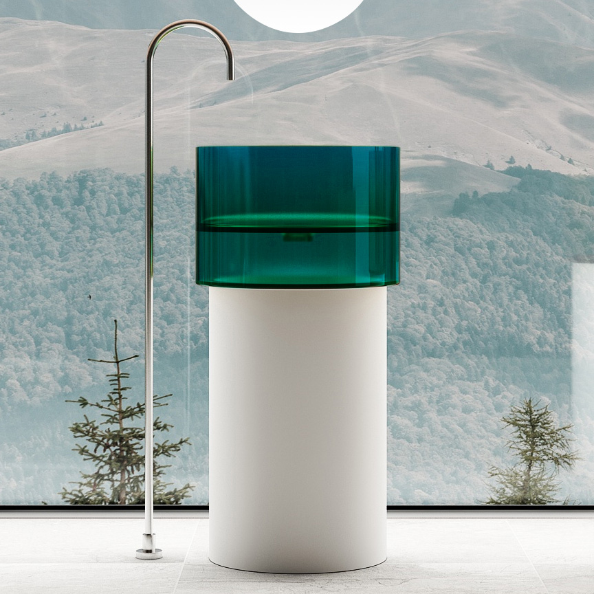 Раковина отдельностоящая прозрачная ABBER Kristall AT2701White-Aquamarin Белый/Бирюзовый