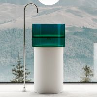 Раковина отдельностоящая прозрачная ABBER Kristall AT2701White-Aquamarin Белый/Бирюзовый