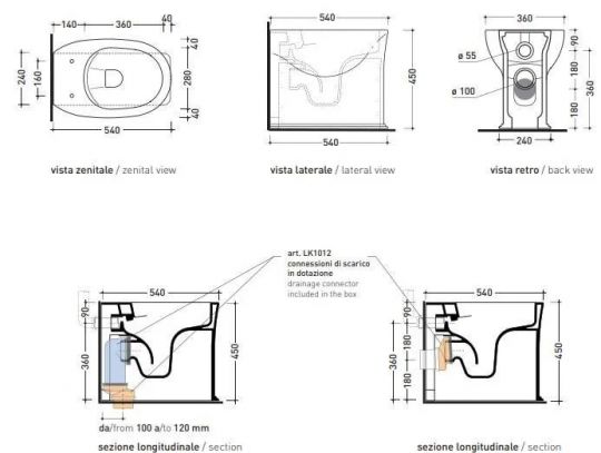Напольный приставной унитаз Flaminia Madre Plus Goclean Back To Wall WC схема 5