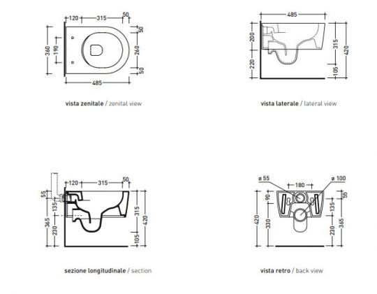 Подвесной унитаз Flaminia Mini Link Goclean Wall Hung WC схема 2