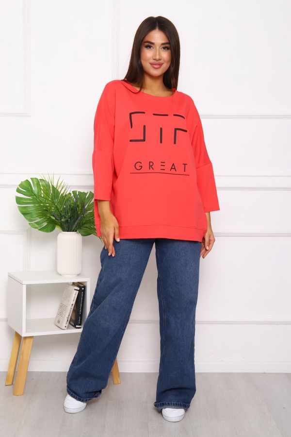 Свитшот 375702 оверсайз трикотажный [коралловый]