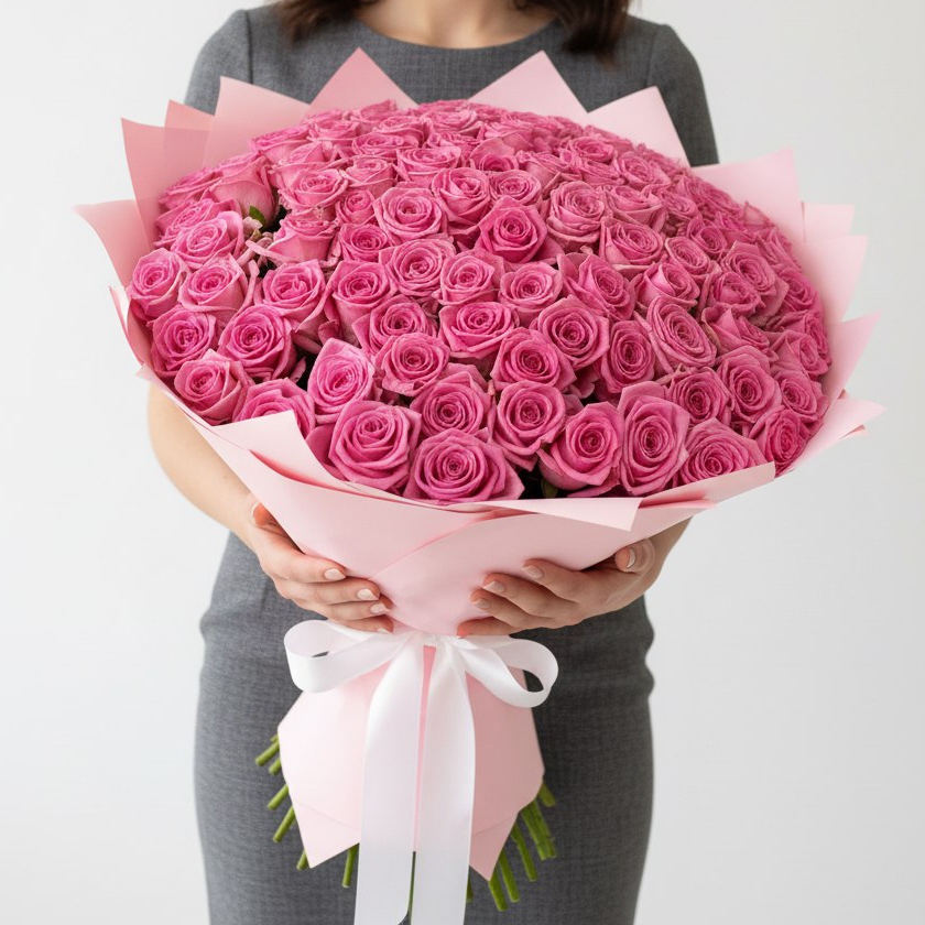 101 розовая роза (50см)