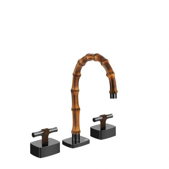 Смеситель для раковины Gessi Jacqueline 77013 с низким изливом и металлическим Т-образным вентилем на 3 отверстия схема 3