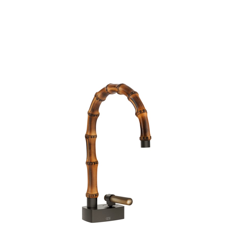 Смеситель для раковины Gessi Jacqueline 77201 с низким поворотным изливом и вентилем под дерево без донного клапана ФОТО