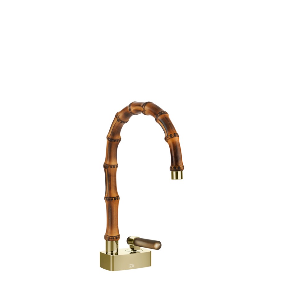 Смеситель для раковины Gessi Jacqueline 77201 с низким поворотным изливом и вентилем под дерево без донного клапана ФОТО