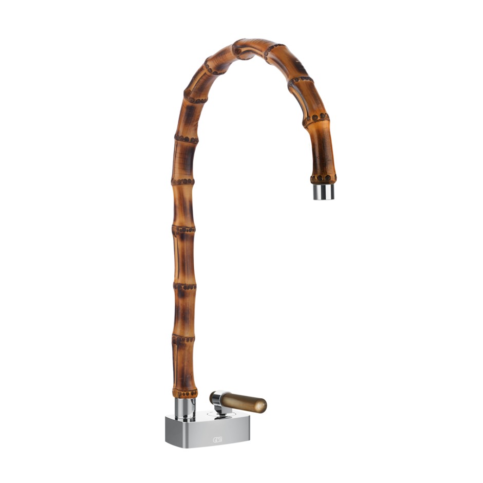 Смеситель для раковины Gessi Jacqueline 77203 с высоким поворотным изливом и вентилем под дерево без донного клапана