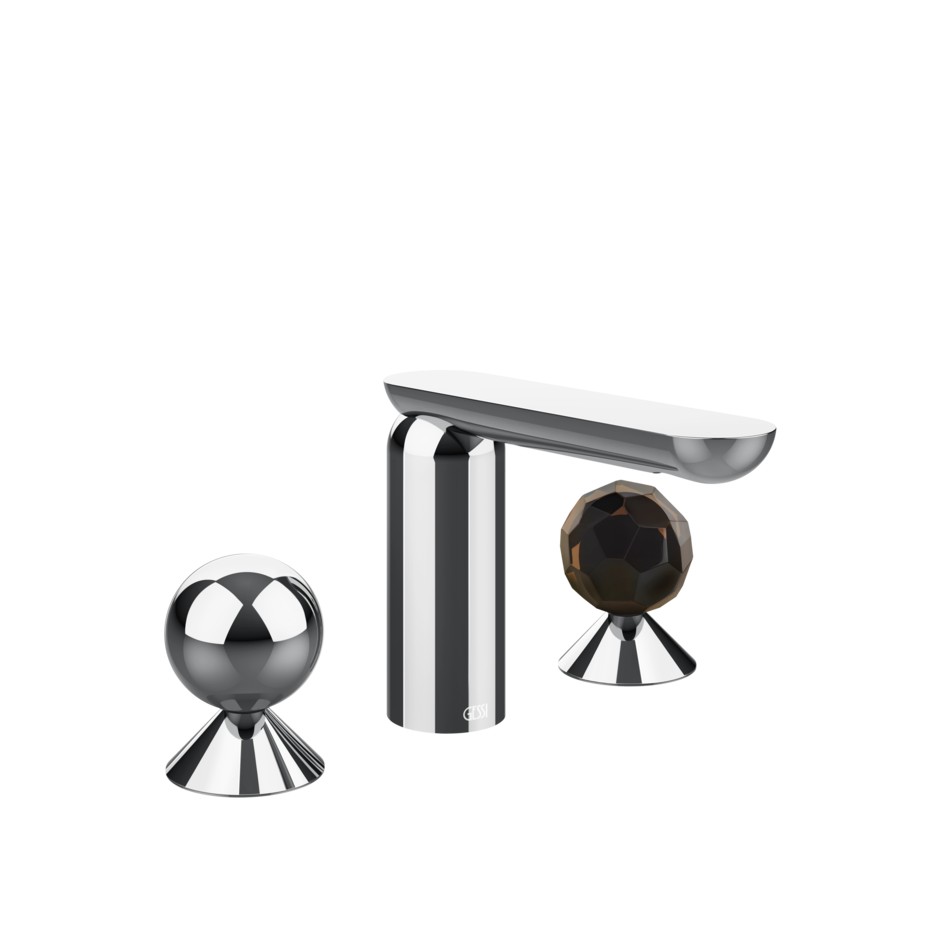 Изображение Смеситель для раковины Gessi Perle 74025 с вентилями-сферами из металла и муранского стекла Sfaccettato