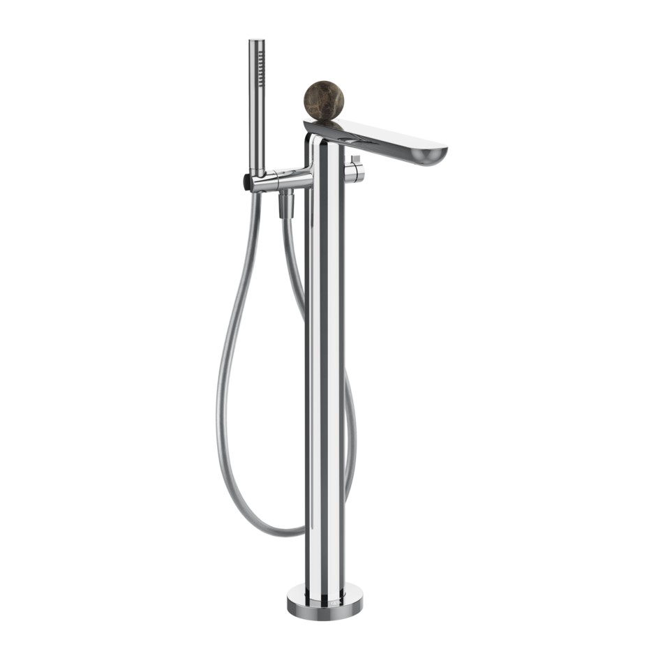 Смеситель для ванны Gessi Perle 74129 напольный с ручным душем и переключателем с вентилем из камня Emperador Dark