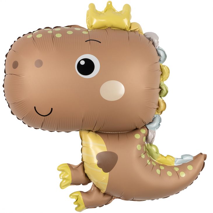 Шар (31''/79 см) Фигура, Динозаврик в короне, Бежевый, Сатин