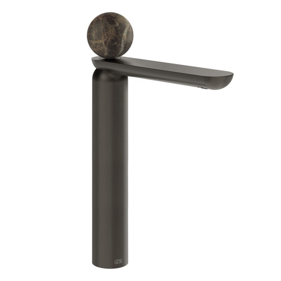 Смеситель для раковины Gessi Perle 74153 высокий с донным клапаном и вентилем из мрамора Emperador Dark