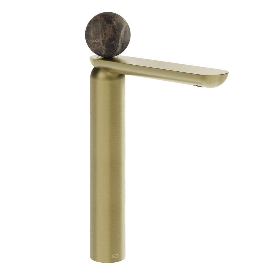 Смеситель для раковины Gessi Perle 74153 высокий с донным клапаном и вентилем из мрамора Emperador Dark ФОТО