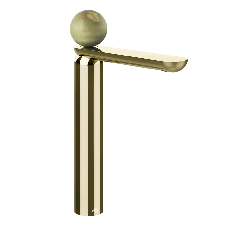 Смеситель для раковины Gessi Perle 74553 высокий с донным клапаном и вентилем из камня Onyx Green ФОТО