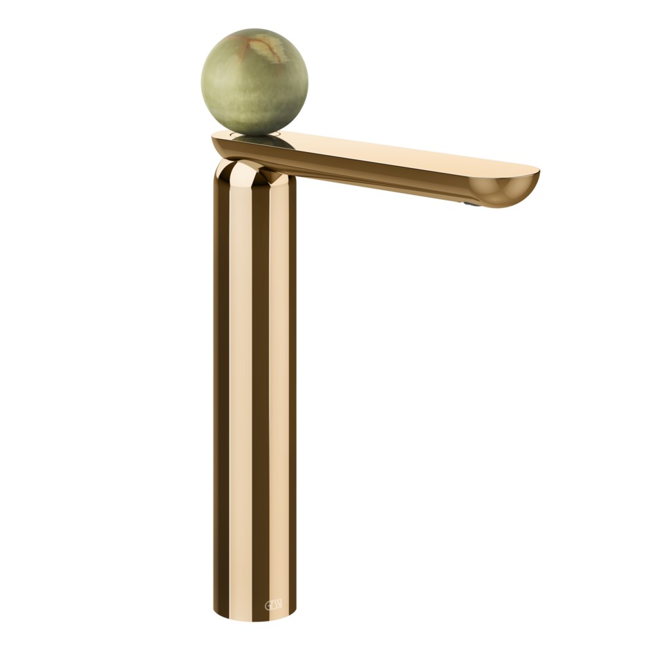 Фото Смеситель для раковины Gessi Perle 74553 высокий с донным клапаном и вентилем из камня Onyx Green