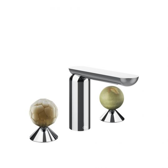 Смеситель для раковины Gessi Perle 74455 без донного клапана с вентилями-сферами из муранского стекла Battuto и камня Onyx Green схема 6