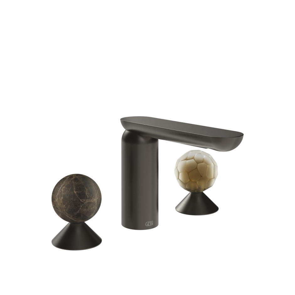 Смеситель для раковины Gessi Perle 74145 без донного клапана с вентилями-сферами из мрамора Emperador Dark и муранского стекла Battuto