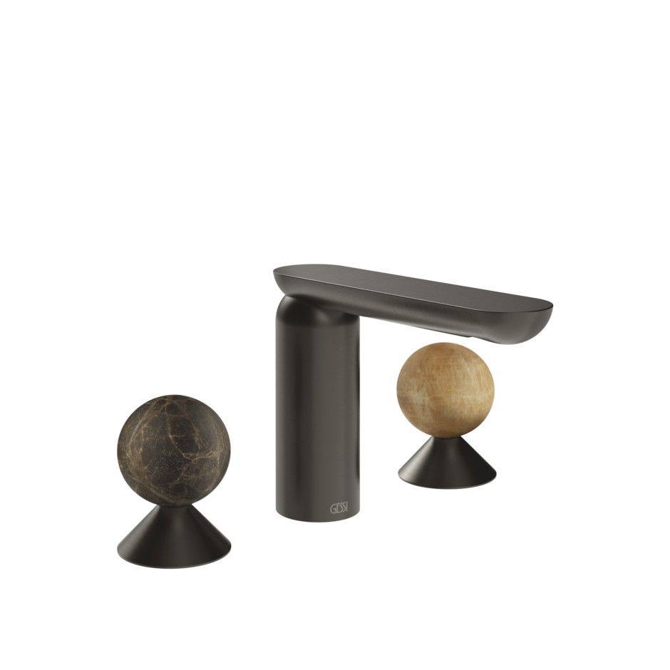 Смеситель для раковины Gessi Perle 74135 без донного клапана с вентилями-сферами из мрамора Emperador Dark и камня Onyx Cola