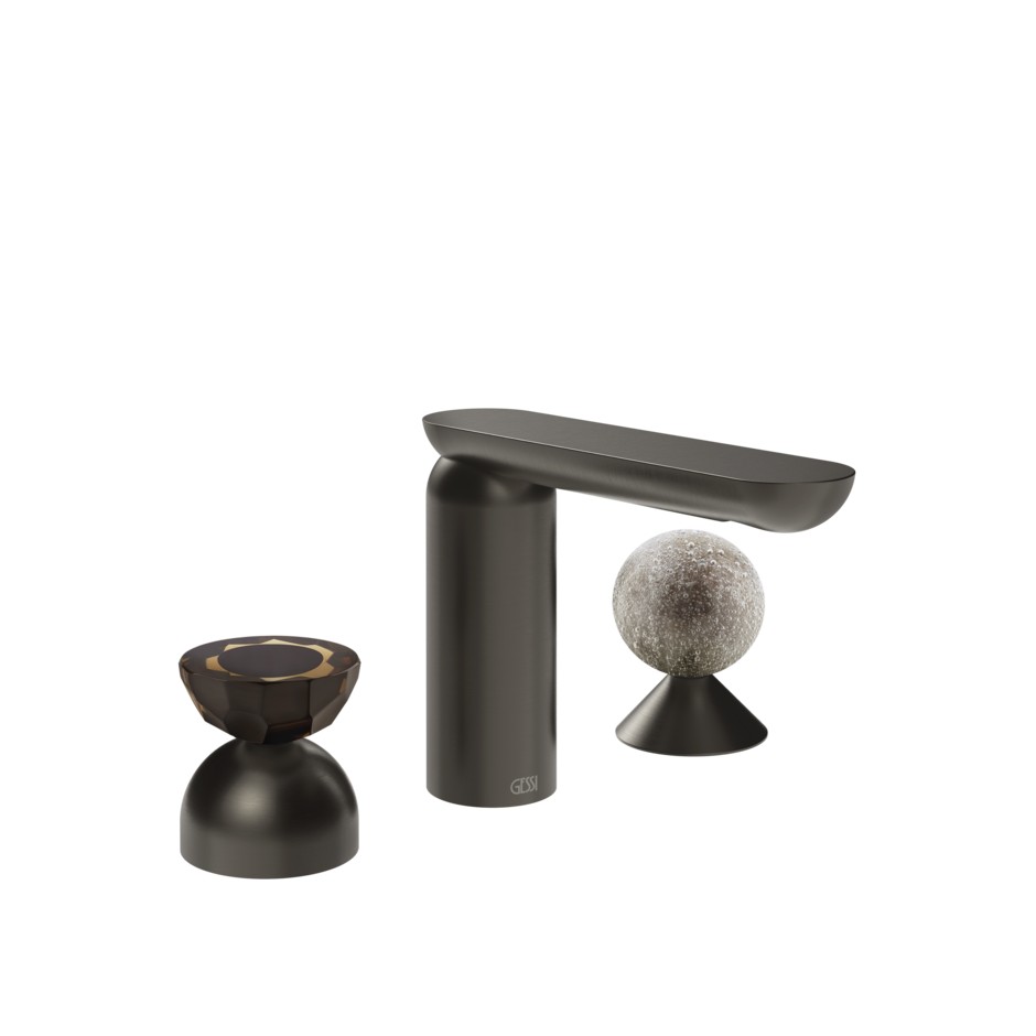 Смеситель для раковины Gessi Perle 74868 без донного клапана с вентилем-полусферой из муранского стекла Battuto и вентилем-сферой из муранского стекла Pulegoso