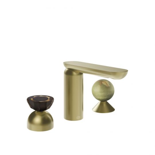 Смеситель для раковины Gessi Perle 74858 без донного клапана с вентилем-полусферой из муранского стекла Battuto и вентилем-сферой из камня Onyx Green схема 5