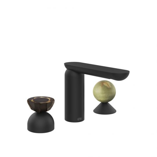 Смеситель для раковины Gessi Perle 74858 без донного клапана с вентилем-полусферой из муранского стекла Battuto и вентилем-сферой из камня Onyx Green схема 10