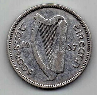 1 шиллинг 1937 Ирландия Редкий год Великобритания