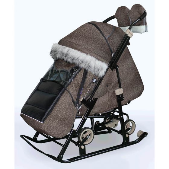 Санки коляска Galaxy Glory Gloss Коричневый Лен крупный