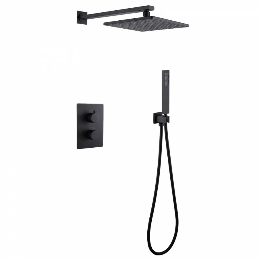 Душевая система ABBER Weiss Insel AF8051B скрытого монтажа без излива, термостат, черная матовая