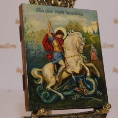 Рукописная икона Георгий Победоносец 17х21см (Масло, академический стиль)