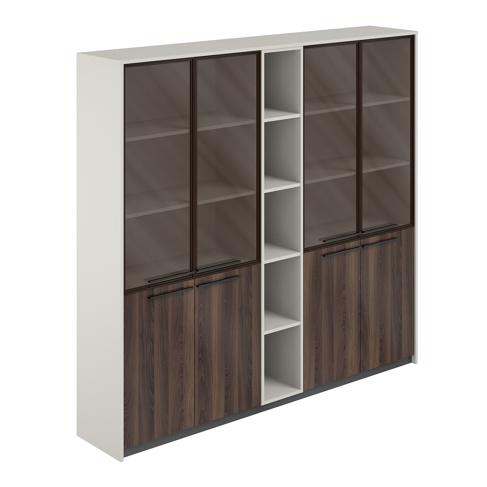 Шкаф высокий комбинированный со стеклом (2 шт) со стеллажом, 2140х410х1994