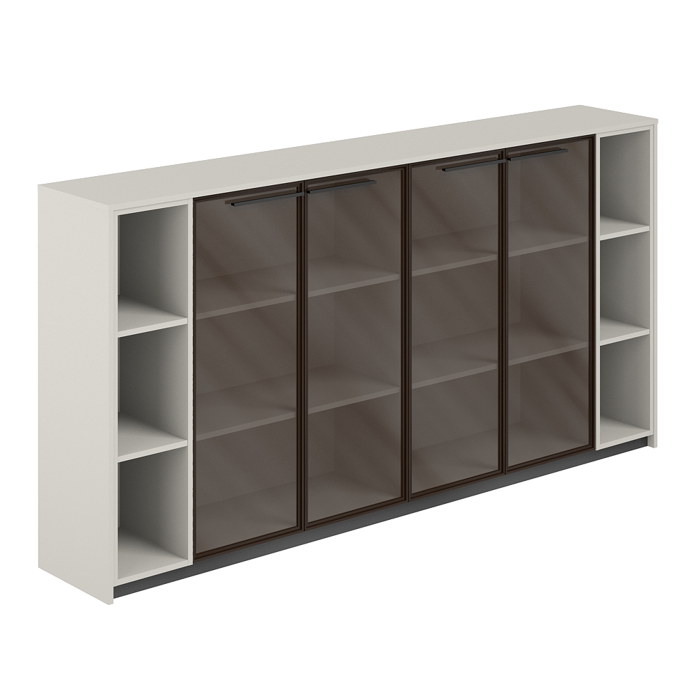 Шкаф средний с дверьми со стеклом в алюминиевой раме (2 шт) с 2-мя стеллажами, 2440х410х1226