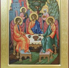 Рукописная икона Троица 30х40 см (Палех, сусальное золото)
