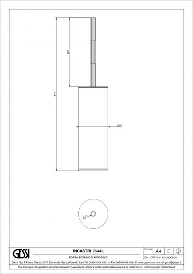 Ёршик Gessi Incastri 75445 напольный схема 2 Ёршик Gessi Incastri 75445 напольный схема 2