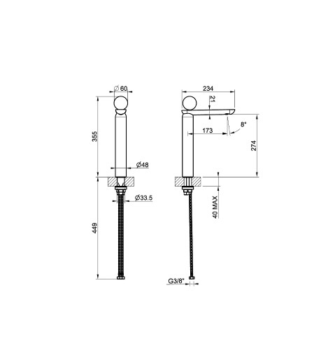 Смеситель для раковины Gessi Perle 74104 высокий без донного клапана с вентилем из мрамора Emperador Dark схема 2