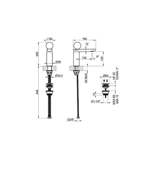 Смеситель для раковины Gessi Perle 74151 низкий с донным клапаном и вентилем из мрамора Emperador Dark ФОТО