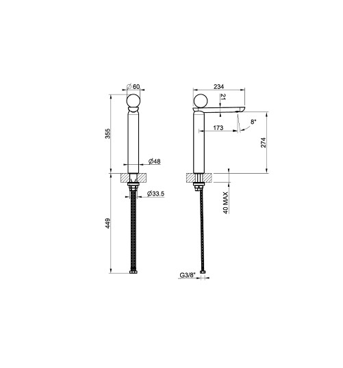 Смеситель для раковины Gessi Perle 74604 высокий без донного клапана с вентилем из из муранского стекла Pulegoso схема 2