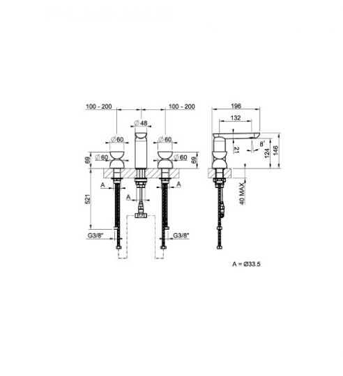 Смеситель для раковины Gessi Perle 74796 без донного клапана, с вентилями-полусферами из металла и муранского стекла Balloton схема 2
